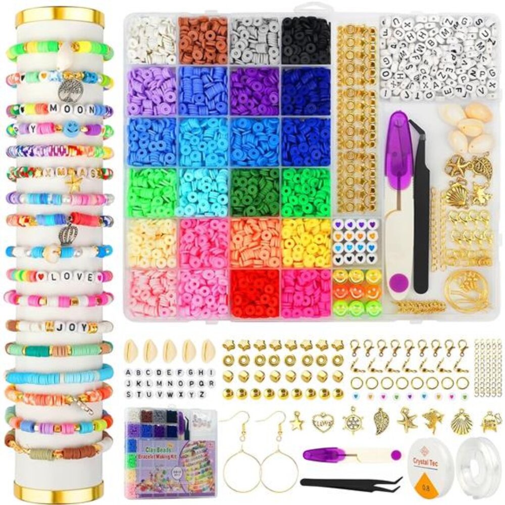 6000 Clay Beads Bracelet Making Kit, 24 Colors Flat Beads for  Jewelry Making